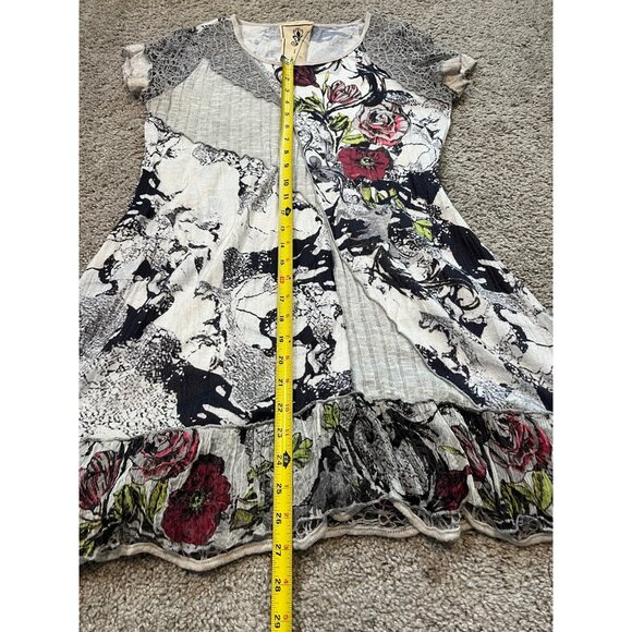Vtg Fleur De Lis Womens Sz M Mixed Floral Abstract Dress Lace Mesh Tunic - Picture 5 of 9